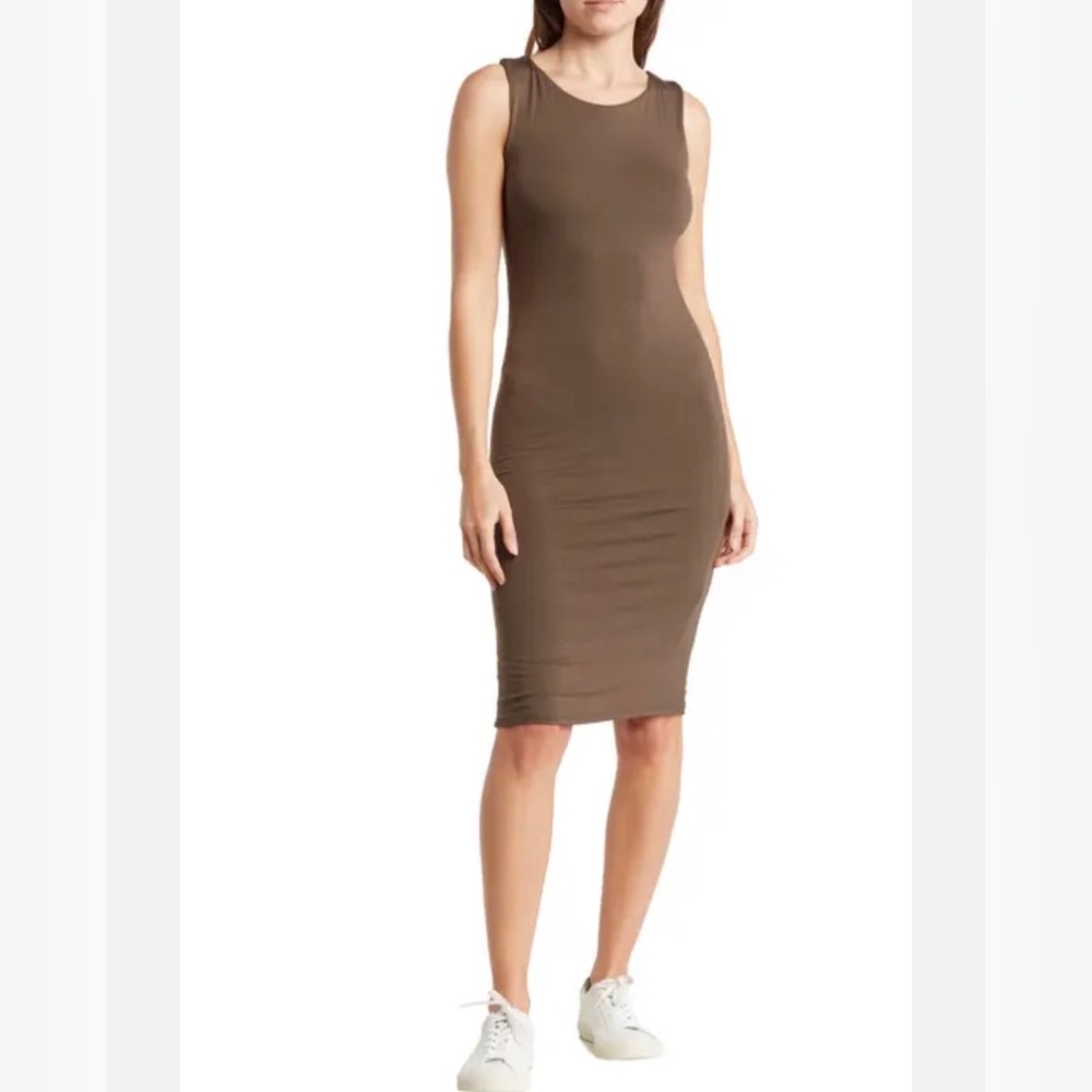 Mikey & Joey Made in Mexico Taupe Sleeveless Lined Basic Bodycon Midi Dress L